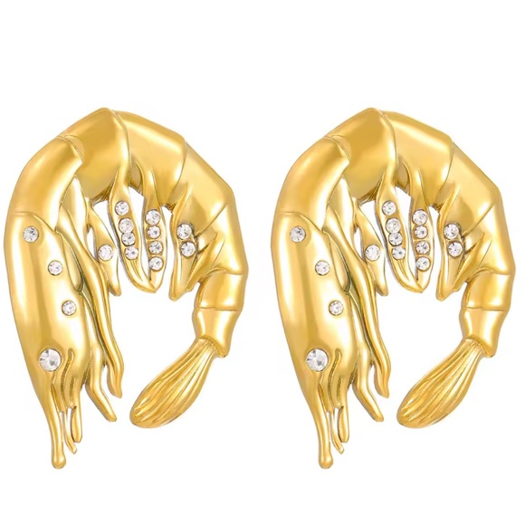 Gold Shrimp Crystal Earrings - Picture 3 of 9